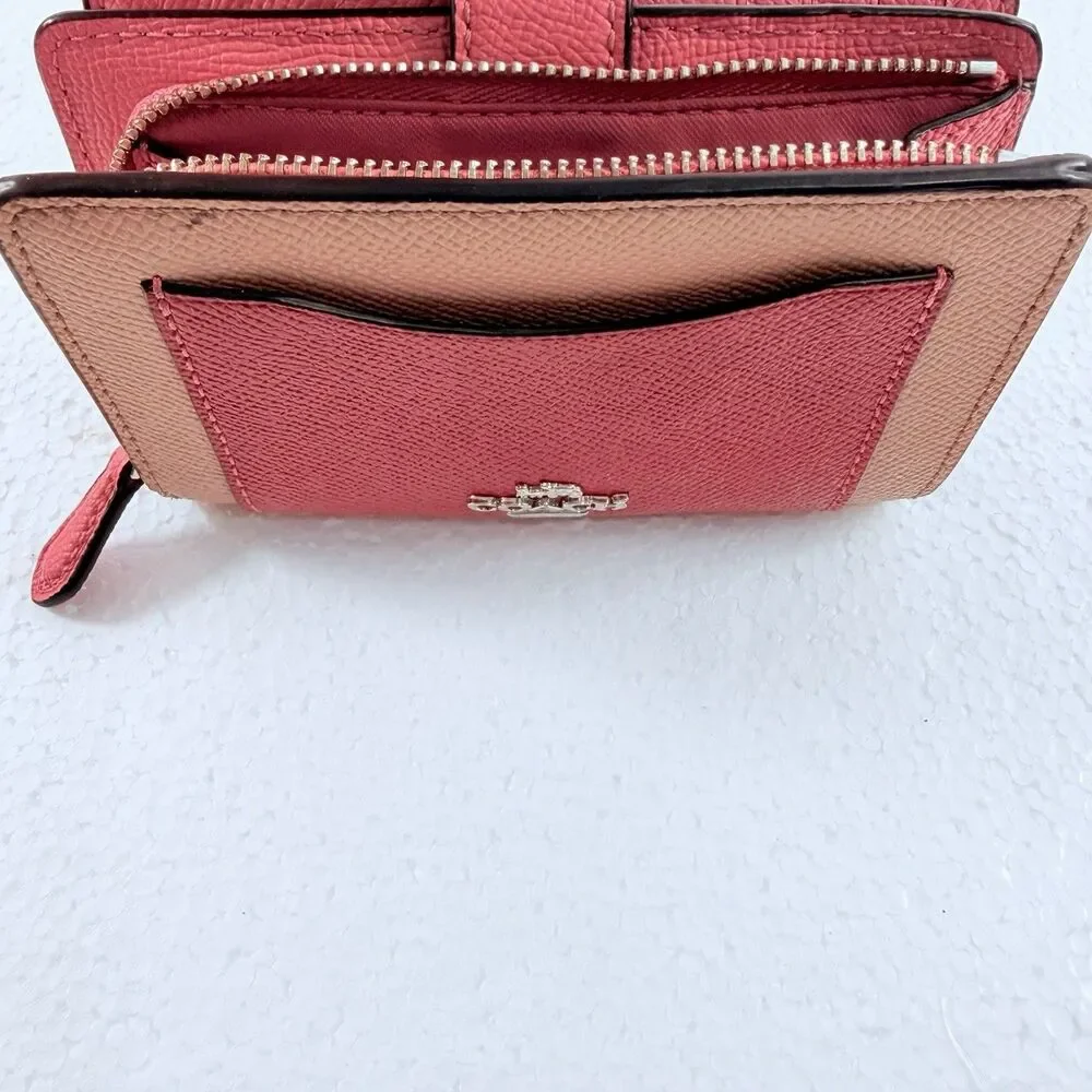 Coach Medium Corner Zip Women's Wallet Pink Red Beige